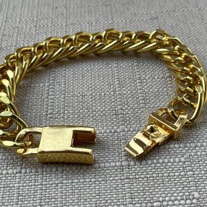 Men Bracelet Gold Tone Fashion Jewelry Fancy Wrist Band 10mm wide Size 7 inches